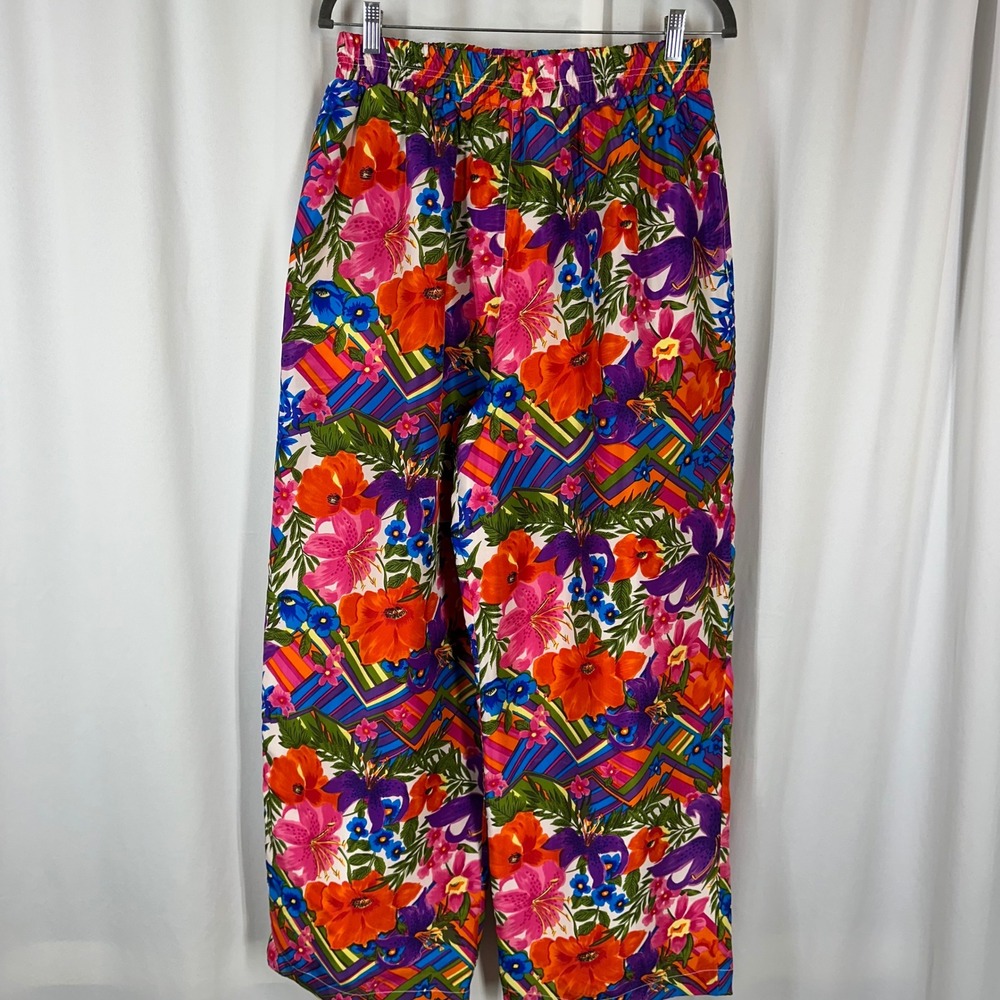 Clipper Bay Vintage Floral Washable Silk Pants Size L Fully Lined Wide Leg